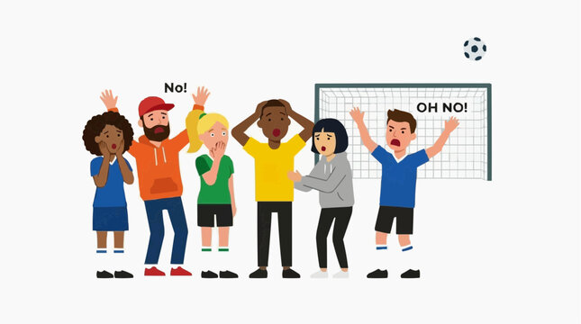 Group of diverse people react with shock and dismay to a soccer game miss vector style