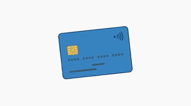 Blue credit card with chip and contactless payment symbol on white background vector style