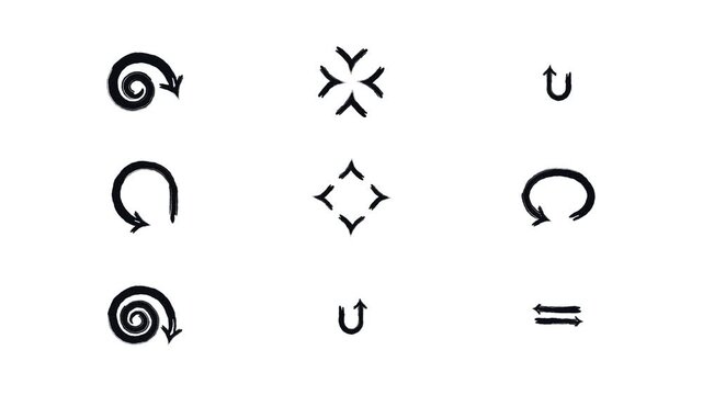 Various functional animated bold thick stroke arrows set. Expressive doodle marker pointers animation. Grunge drawn design elements 4K video. Directional rough freehand motion graphics pack