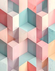 A 3D geometric pattern of pastel-colored cubes