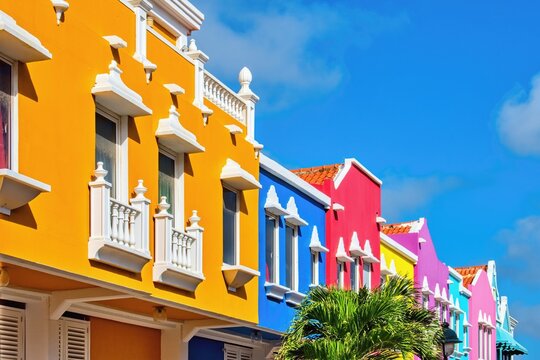 Typical colorful houses of Kralendijk town. Bonaire, Caribbean Netherlands