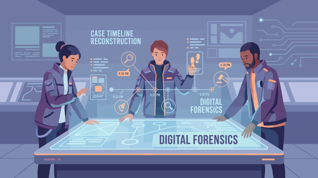 Digital forensics team analyzing data.