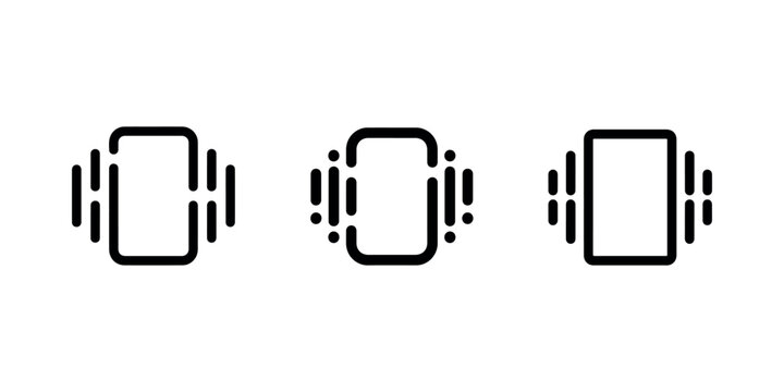 Smartphone vibration icons set showing mobile device shaking with signal waves for notification alerts ringing phone technology and communication designs.