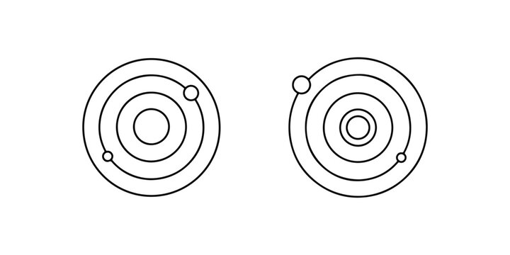 Two solar system or galaxy models with planets orbiting sun icons for astronomy science education and space exploration.