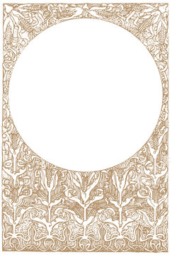 Late 19th Century Circular Engraved Botanical Frame PNG &ndash; Hand Restored Antique Ornament