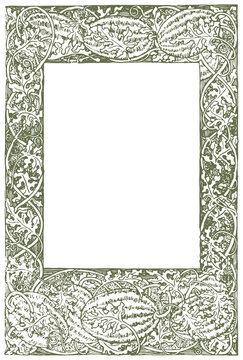 Late 19th Century Vine Engraved Border Frame PNG &ndash; Hand Restored Antique Woodcut Ornament