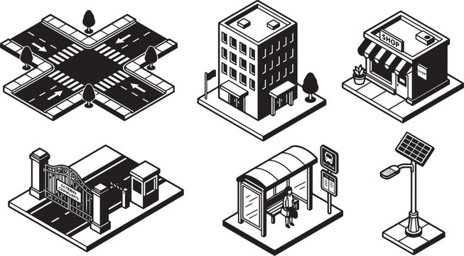 Set of 6 Bold Line Icons for Airport Terminal Services, Aviation Logistics, and Travel Transportation Isolated on White Background.