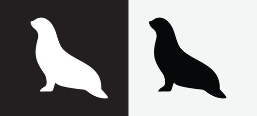 Black and white seal animal silhouette icons set Vector © MA Creative 1