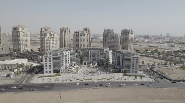 Emaar Square, Dubai, UAE Business District Complex Cinematic Top-Down Shot with Drone