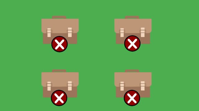 Multiple briefcase with crossing mark symbolizing unemployment, job rejection, career crisis, and workforce reduction concept