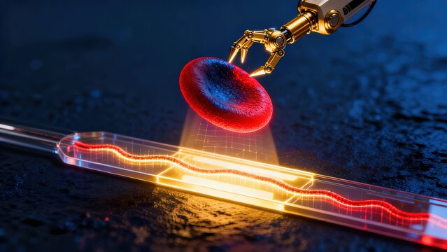Microscopic Nanobot Repairing Blood Cell and Advanced Nanomedicine Hologram

