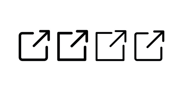 Four external link icons with square and arrow symbol for opening new tab or window on white background vector.