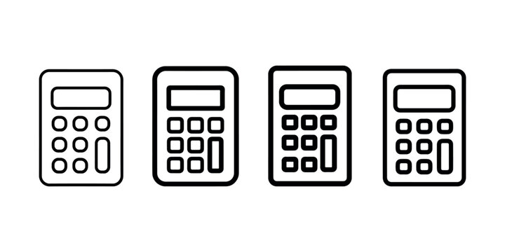 Collection of calculator device interface icons illustrating arithmetic calculation tools for financial software math education or office productivity apps.
