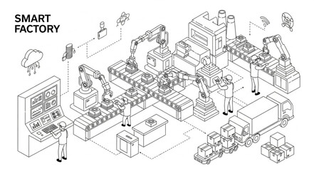 Naklejka premium Smart Factory Isometric Illustration.