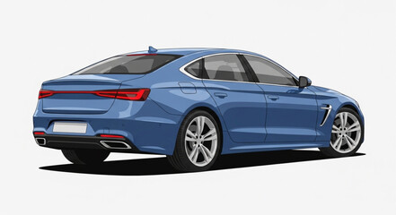 Obraz premium Sleek Blue Sedan Car Rear View Isolated on White Background.