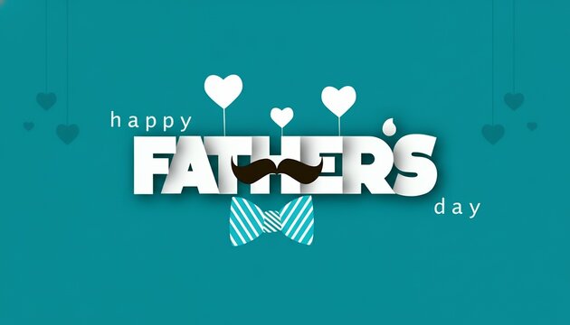 A delightful Father's Day greeting, featuring heart-shaped balloons, a charming mustache, and a stylish bow tie against a vibrant background, conveys love and appreciation.