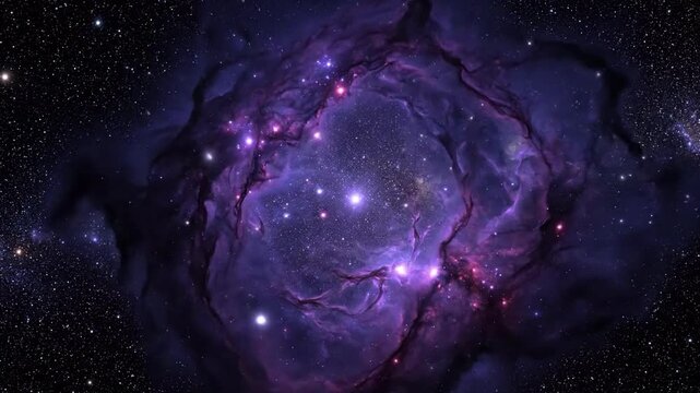 Deep space nebula with glowing stars and cosmic dust, a vibrant purple and blue celestial cloud formation, perfect for science fiction themes and astronomy visuals