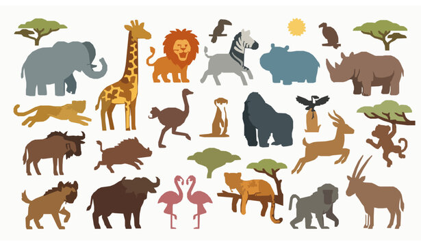 Safari animals cartoon vector collection African wildlife set