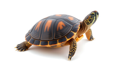 Fototapeta premium Asian forest tortoise walking on white background wildlife conservation focus