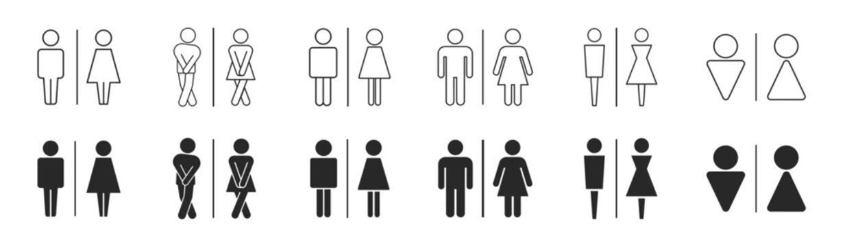 Toilet restroom icon set with male female family pregnancy and accessible bathroom signs