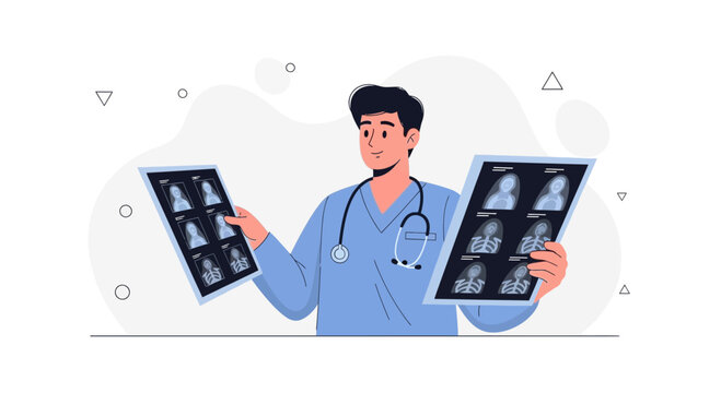 Doctor Examining Medical X-rays of Chest Anatomy