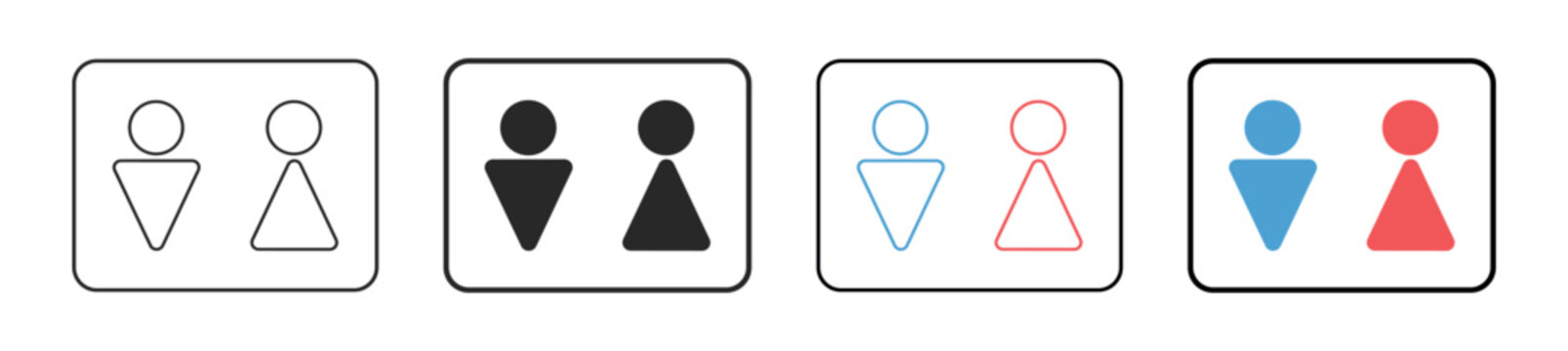 Toilet restroom icon set with black and colorful male female unisex bathroom pictograms
