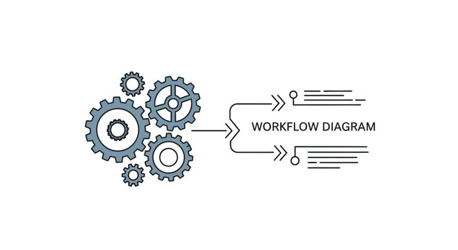 Workflow Diagram Concept with Interlocking Gear Mechanism