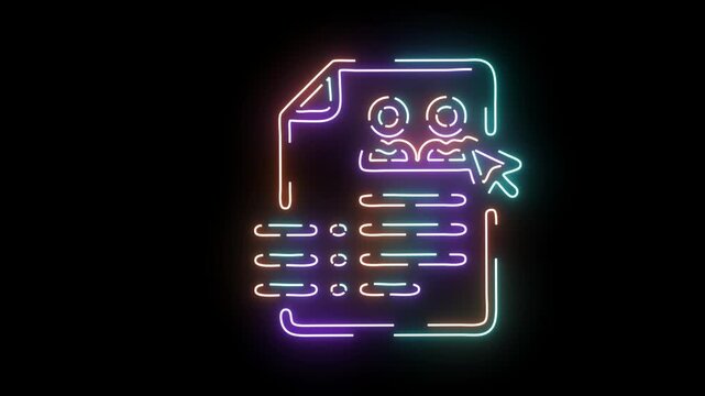 Neon glowing user profile document with cursor animation for digital ui and web