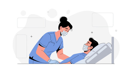Obraz premium Nurse in mask caring for patient in hospital bed, medical care concept