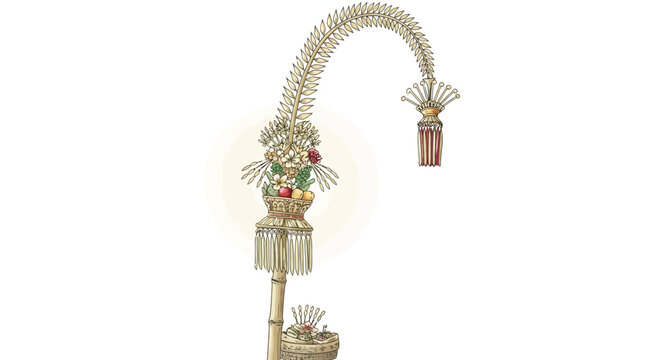 Traditional Balinese Penjor Bamboo Decoration for Galungan Ceremony