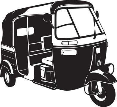 Tuk-tuk, auto rickshaw, vector illustration, black and white