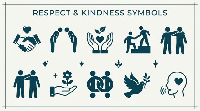 Collection of respect and kindness symbols in dark blue.