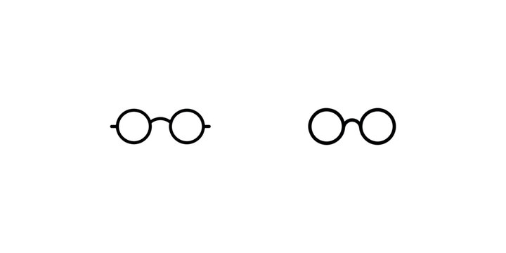 Pair of black round glasses vector icon illustration symbol isolated on white background. vector minimal black circle spectacle eyeglasses icon in line art style.
