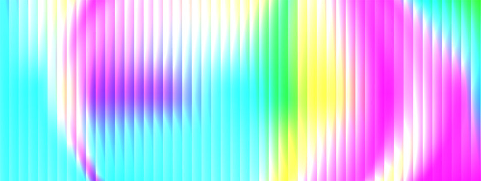 Neon ribbed glass diagonal backdrop with bright chroma and smooth blur. Vivid neon overlay for music design and promo presentation layout. Ribbed vector background with iridescent light for futuristic