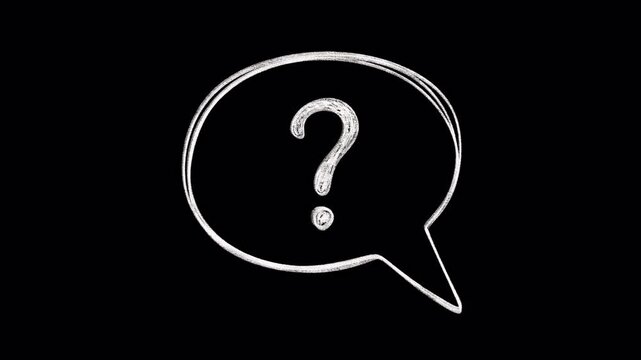 Hand-Drawn Chalk Speech Bubble with Question Mark Animated Loop on Transparent Background. Alpha channel. For educational content, and UI/UX design to represent FAQs, help, or uncertainty. Chalk-style