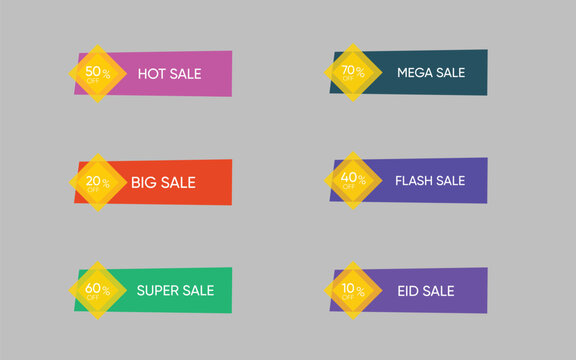 Modern Colorful Sale Banner Tags Set - Discount Labels for E-commerce Marketing and Shopping Promotions.