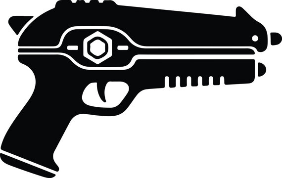 Silhouette design of a futuristic sci-fi space blaster pistol vector