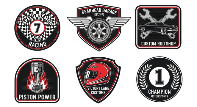 Collection of Motorcycle Racing and Automotive Emblems and Logos.