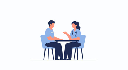 Fototapeta premium Doctor and patient consultation, discussing health, modern flat illustration