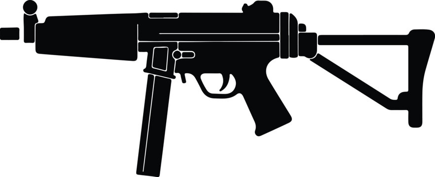 Silhouette design of a modern submachine gun tactical weapon vector