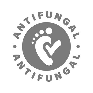 Antifungal medication, cream or powder vector label. Anti-fungal material, shoes or spray icon.