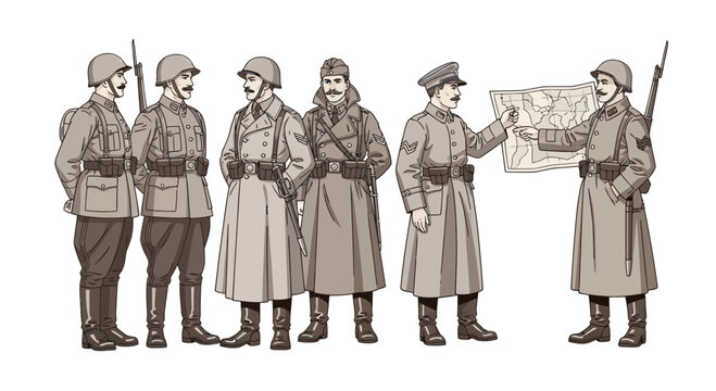 WWII Military Officers Discussing Battle Strategy with Map