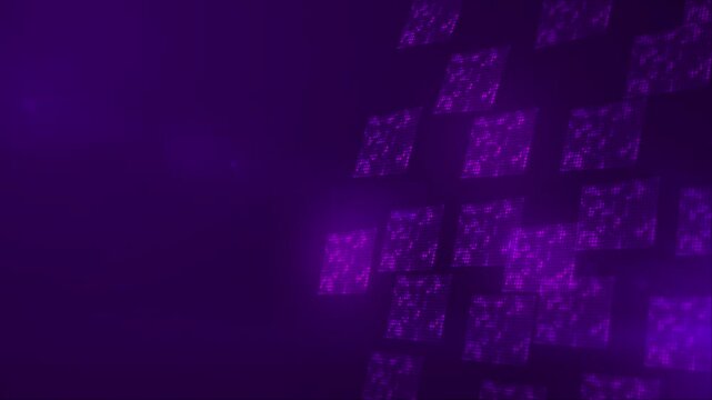 Purple Digital Square Grid Background with Glowing Pixel Blocks animation 4k.