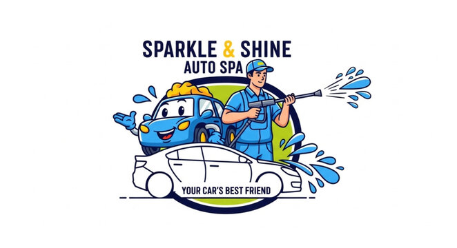 Sparkle and Shine Auto Spa Car Wash Service Logo.