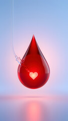 Fototapeta premium Modern medical charity concept with transparent blood drop and heartbeat inspiration