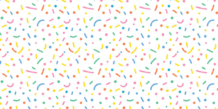 Colorful abstract memphis style pattern with small geometric shapes and fun party confetti
