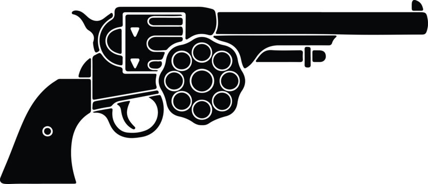 Silhouette design of classic western style revolver firearm black vector