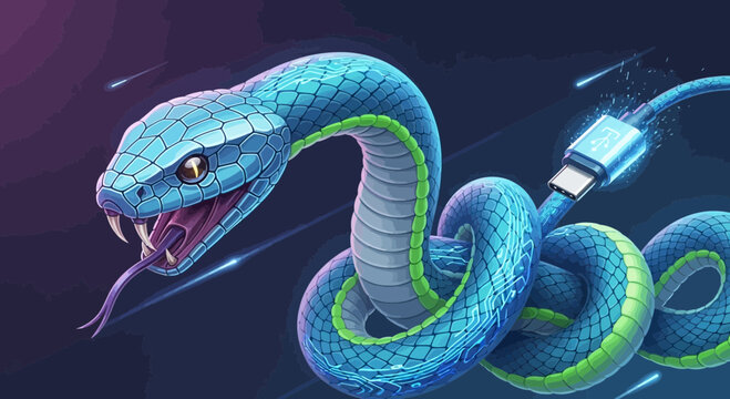 Cybernetic Snake with USB Cable Tail Digital Art