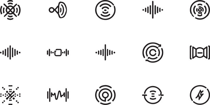 Abstract Audio Waveform and Sound Frequency Icon Set for Music Technology and Digital Signal Processing Concepts
