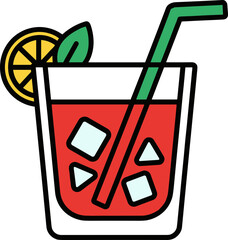 Refreshing Red Cocktail with Ice, Lemon Slice and Mint Leaf, Summer Drink Icon © Sugar